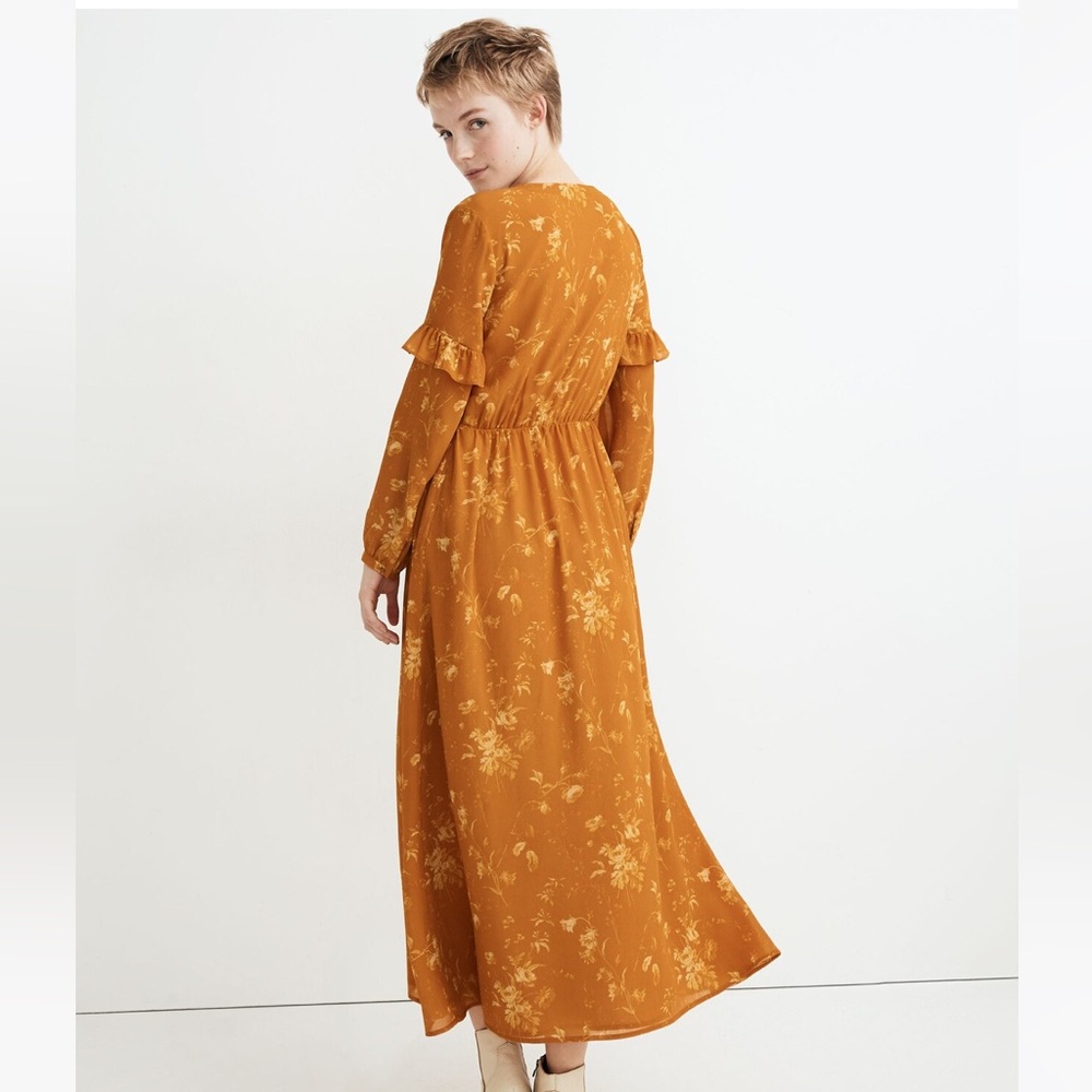Madewell Ruffle Sleeve Button Front Dress Tonal Brown Size 6 - Picture 4 of 13
